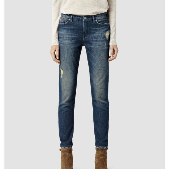 AllSaints Zig Destroy Ripped Skinny Jeans Women’s Sz 26 Distressed Denim - Picture 1 of 9